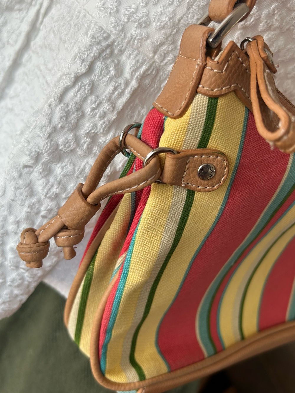 Jamaica Bay Vintage Y2K Striped Canvas Shoulder Bag Purse Colorful Boho - Picture 4 of 15